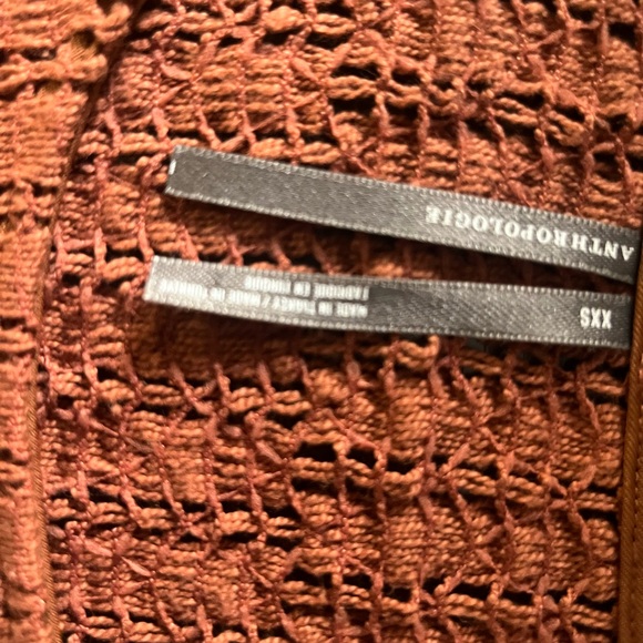Anthropologie Rust Open Knit Sweater Dress Fringe Hem XXS - Picture 3 of 5